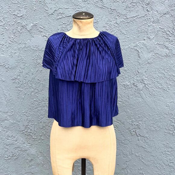 Vintage 80s Disco Shirt Off the shoulder Top Size Small - Picture 7 of 8